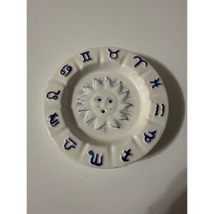 Zodiac Sun Face Incense Holder Ceramic Blue Astrology Symbol